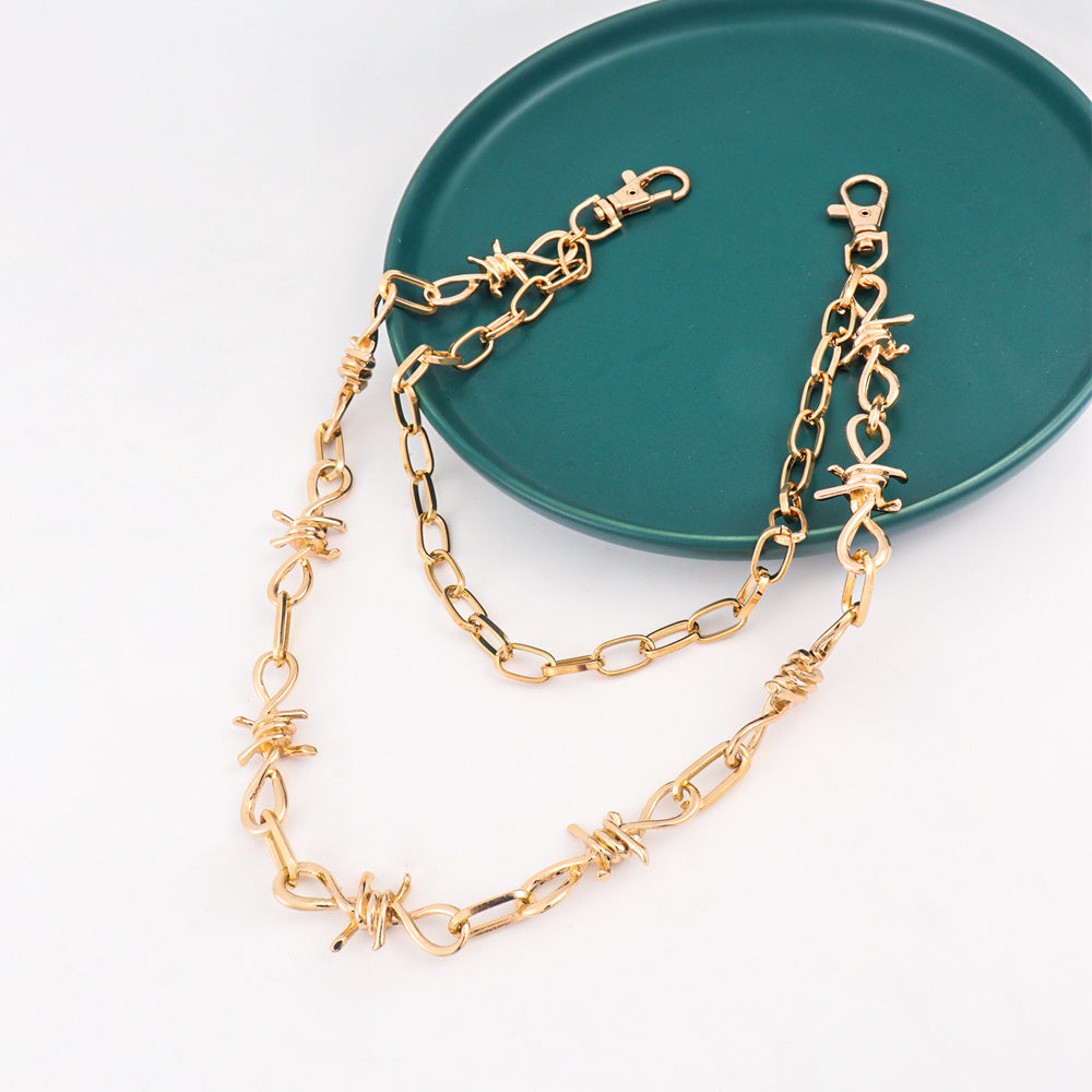 Gold Double Briar Barb Personality Pants Chain Fashion Metal Two Layer Chain Hip Hop Punk Jeans Hip Hop Club Accessories