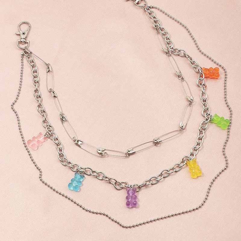 Ins Sweet Colorful Candy-colored Bear Tassel Pants Chain