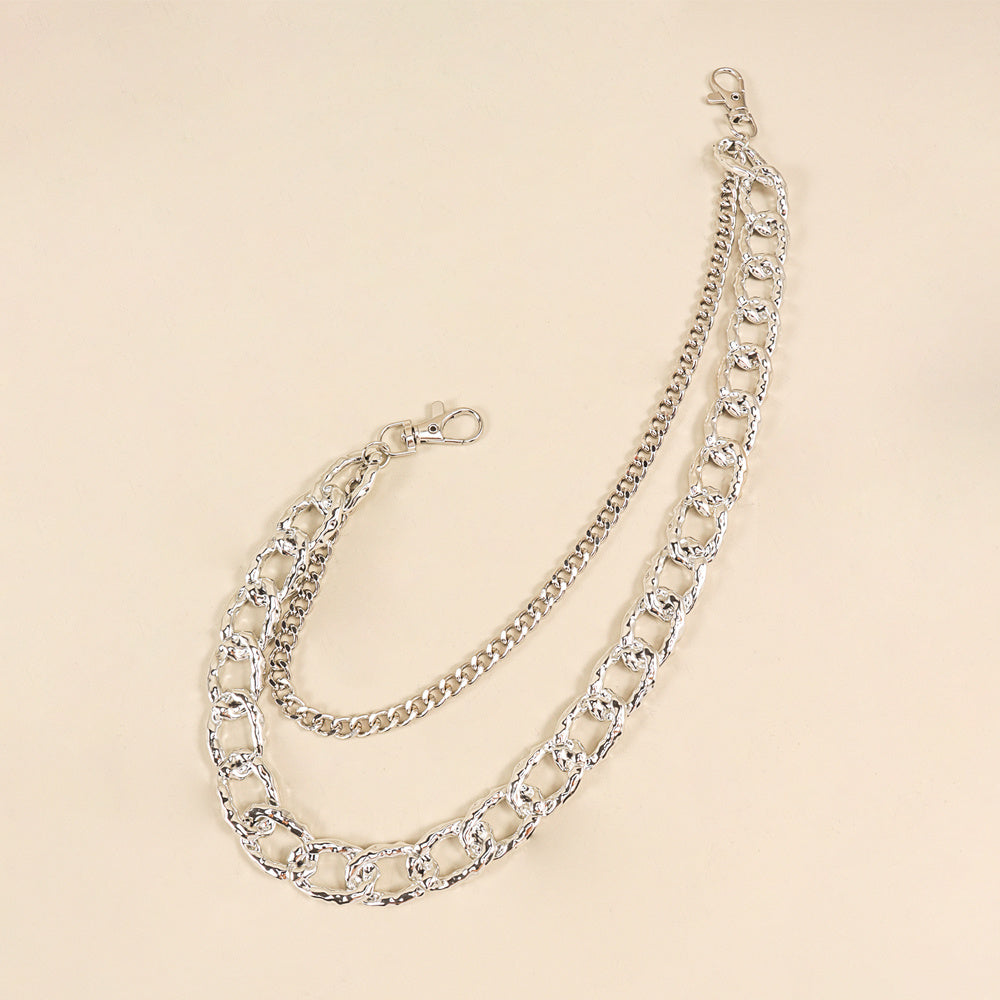 Silver Multi-layer Hollow Pants Chain Personality Design Thick And Thin Chain Simple Fashion With Denim Overalls