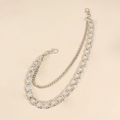 Silver Multi-layer Hollow Pants Chain Personality Design Thick And Thin Chain Simple Fashion With Denim Overalls