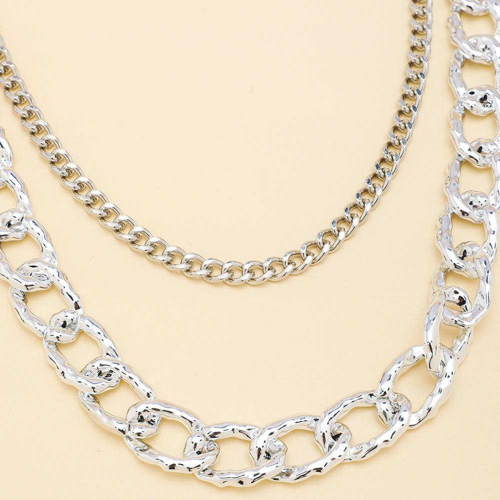 Silver Multi-layer Hollow Pants Chain Personality Design Thick And Thin Chain Simple Fashion With Denim Overalls