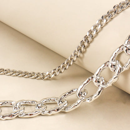 Silver Multi-layer Hollow Pants Chain Personality Design Thick And Thin Chain Simple Fashion With Denim Overalls