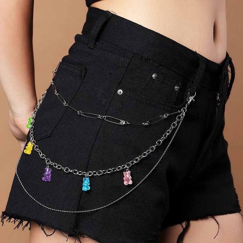 Ins Sweet Colorful Candy-colored Bear Tassel Pants Chain
