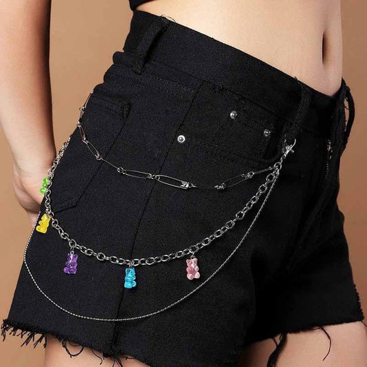 Ins Sweet Colorful Candy-colored Bear Tassel Pants Chain