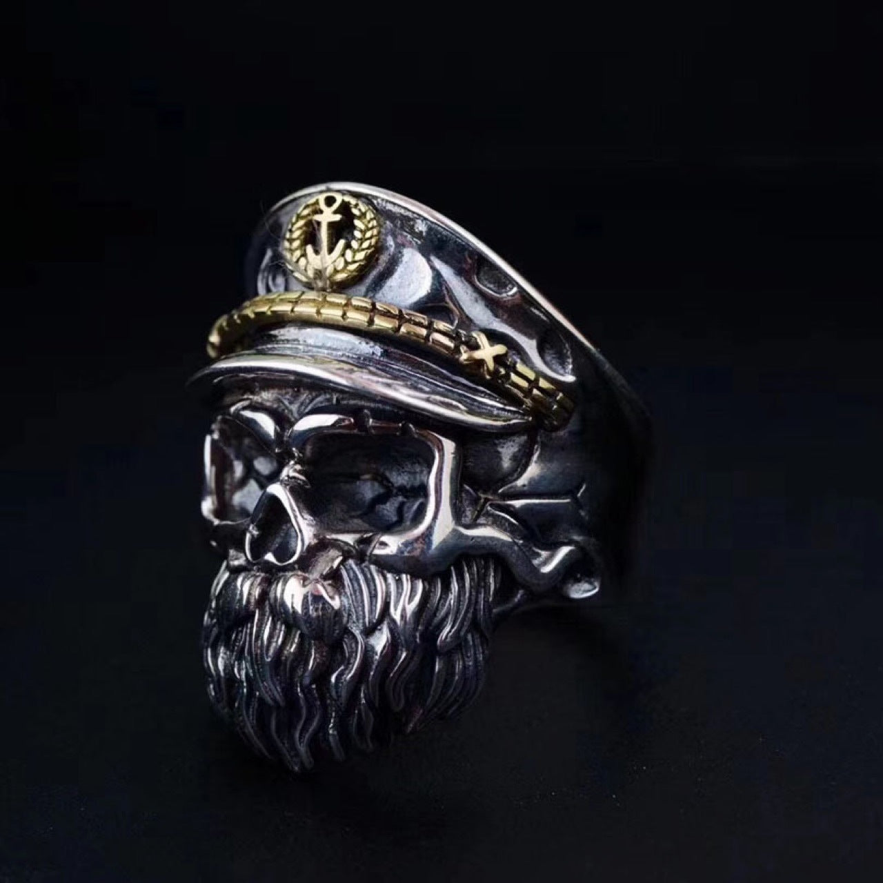 S925 Sterling Silver Men's Exaggerated Dark Skull Ring