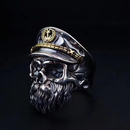 S925 Sterling Silver Men's Exaggerated Dark Skull Ring