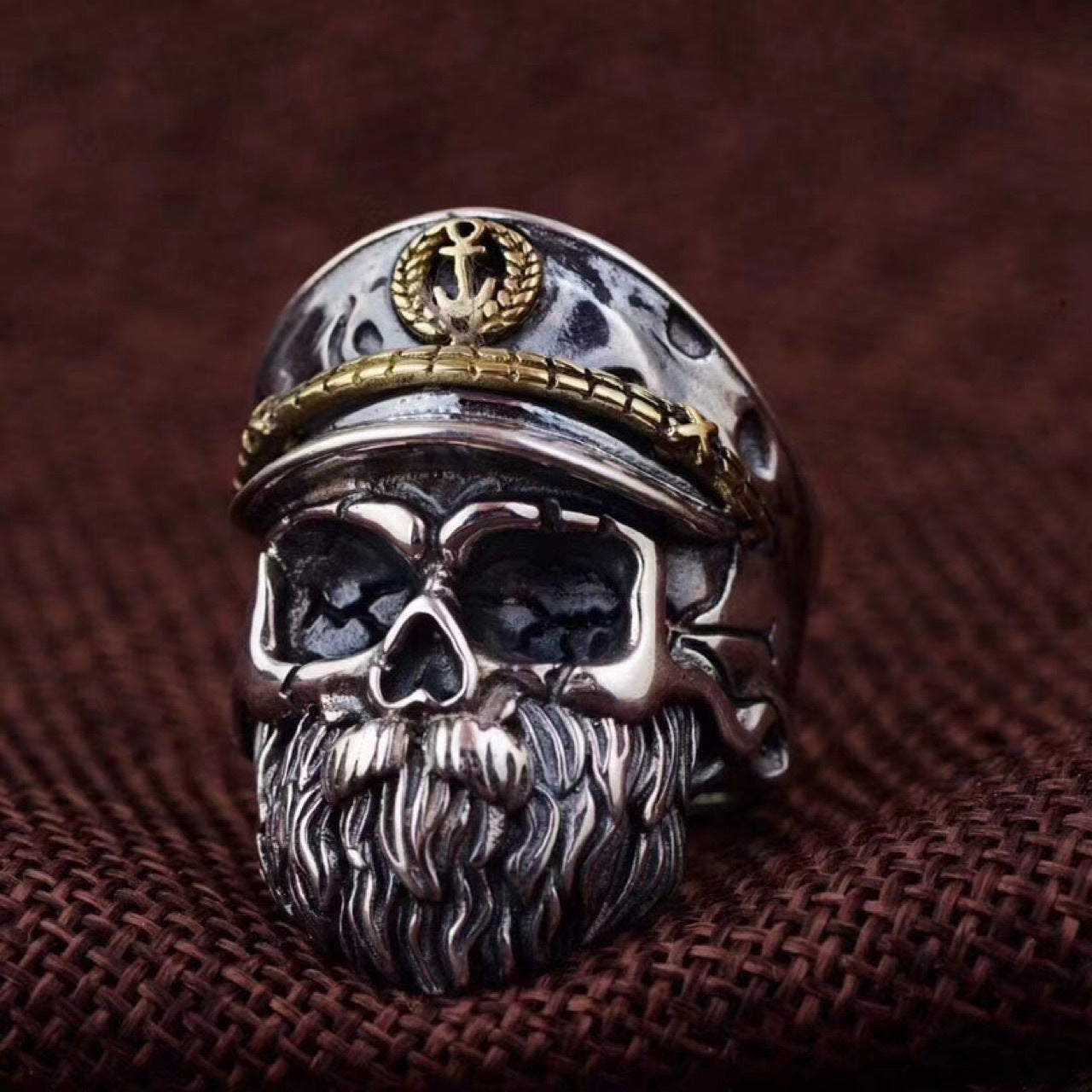 S925 Sterling Silver Men's Exaggerated Dark Skull Ring