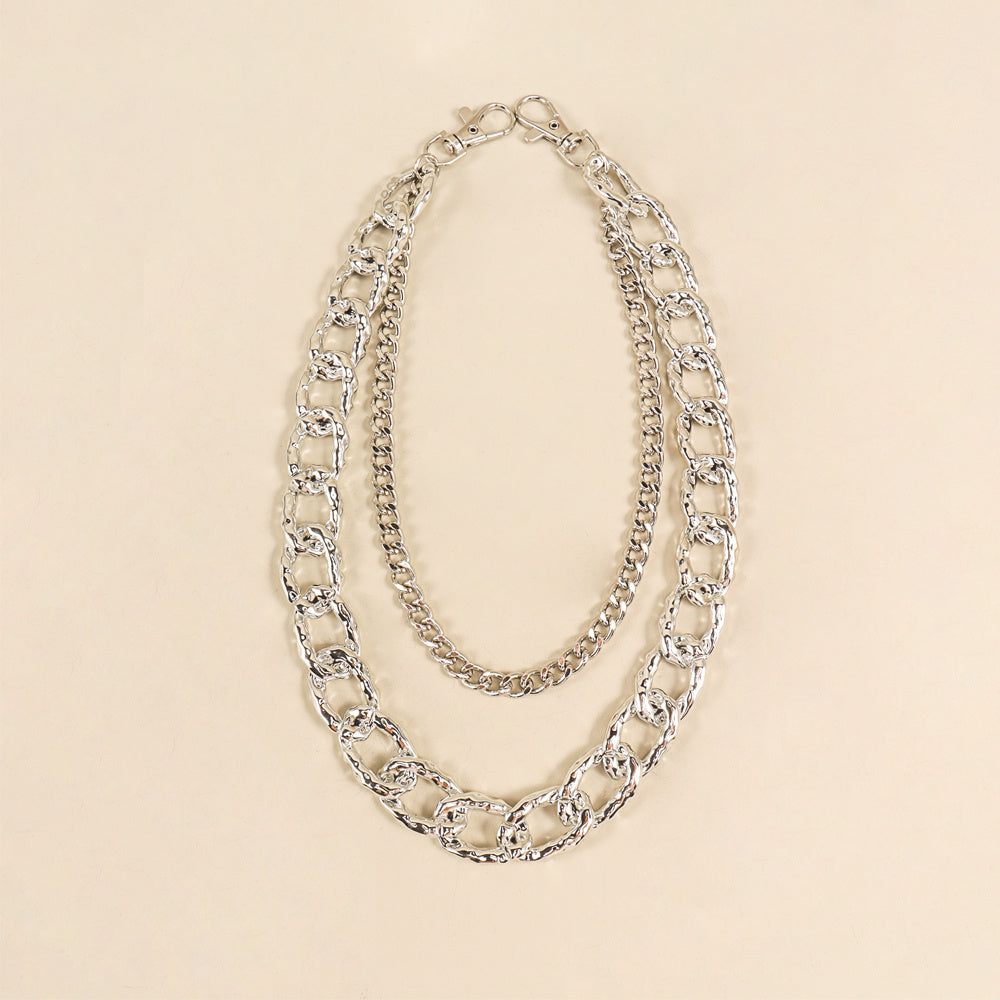 Silver Multi-layer Hollow Pants Chain Personality Design Thick And Thin Chain Simple Fashion With Denim Overalls