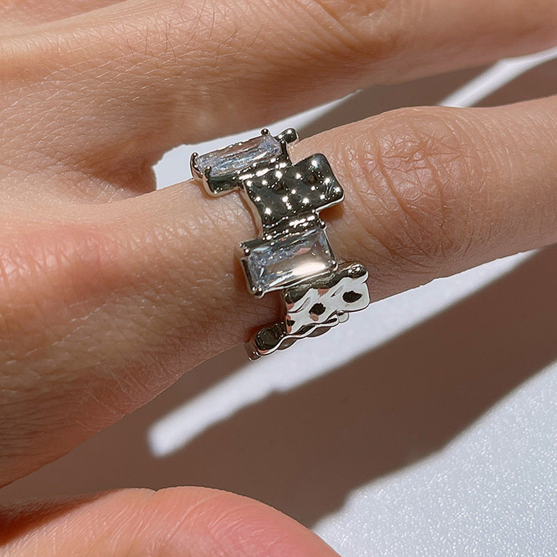 Cross Zircon Ring Ins Women's Special Interest Design Open Gemstone Ring