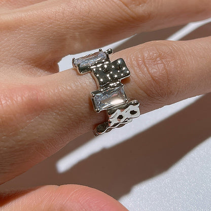 Cross Zircon Ring Ins Women's Special Interest Design Open Gemstone Ring