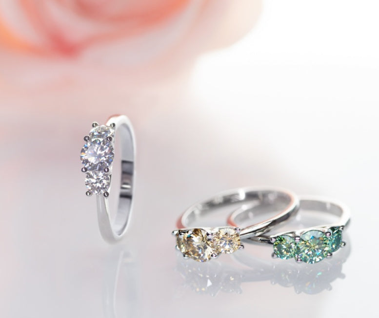 Moissanite Ring 1.2 Carat Three Rows Of  Gemstone Inlaid Fashion Women's Ring 925 Silver