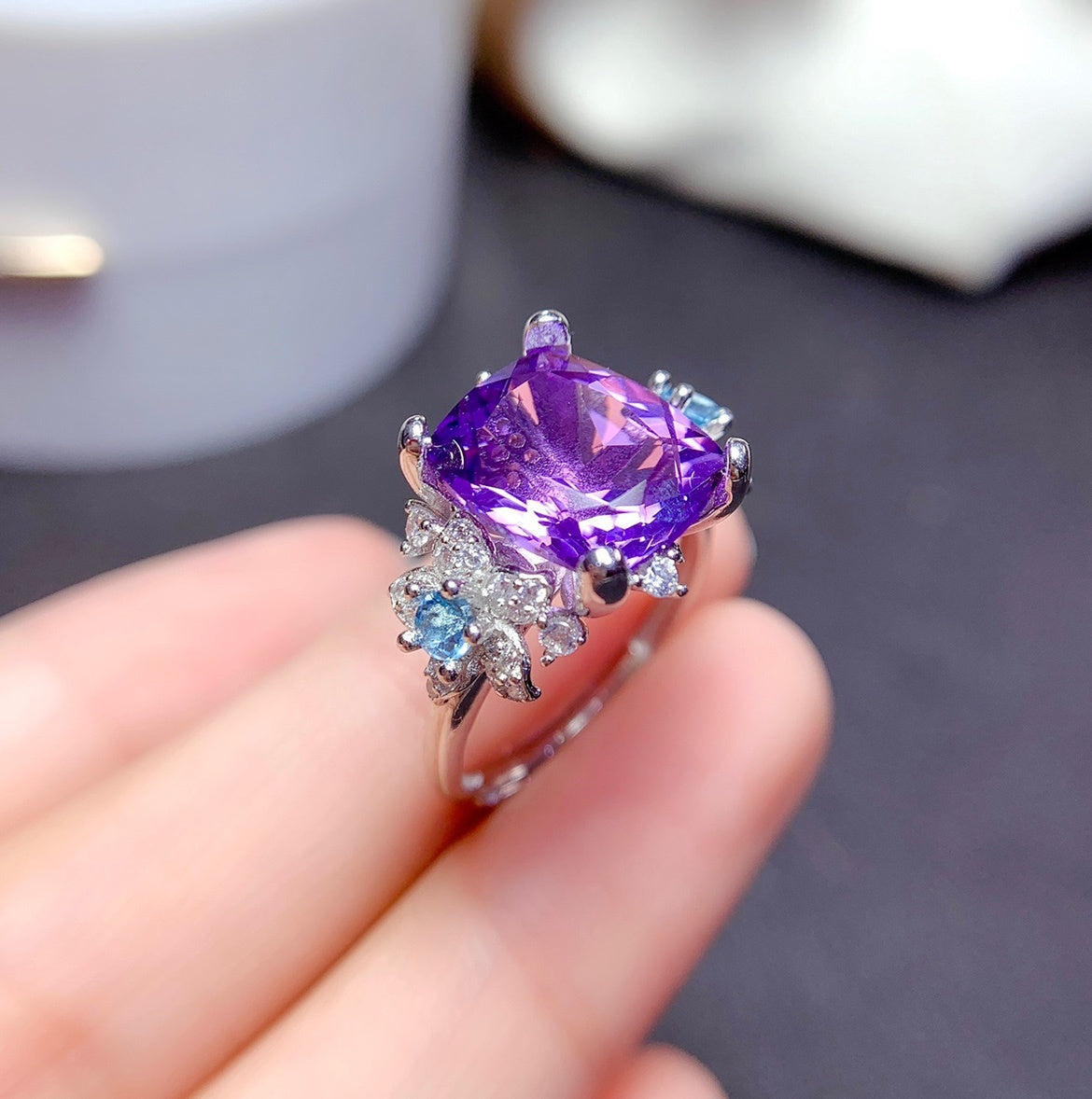 Fine Natural Amethyst Ring Women Fashion S925 Sterling Silver