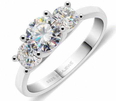 Moissanite Ring 1.2 Carat Three Rows Of  Gemstone Inlaid Fashion Women's Ring 925 Silver
