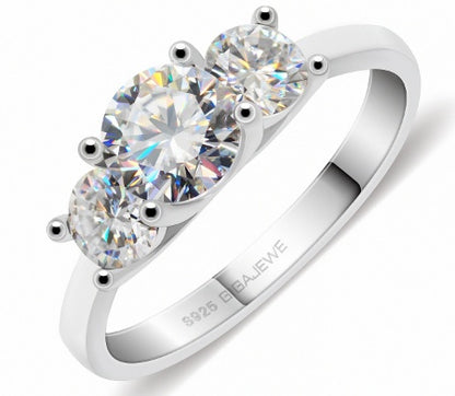 Moissanite Ring 1.2 Carat Three Rows Of  Gemstone Inlaid Fashion Women's Ring 925 Silver