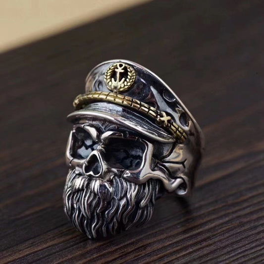 S925 Sterling Silver Men's Exaggerated Dark Skull Ring