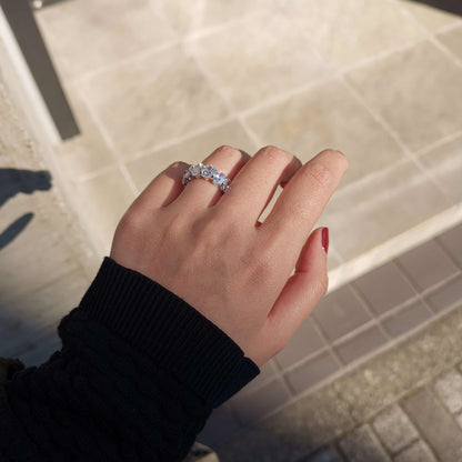 925 Silver Zircon Big Diamond Emerald Cut Row Diamond Ring