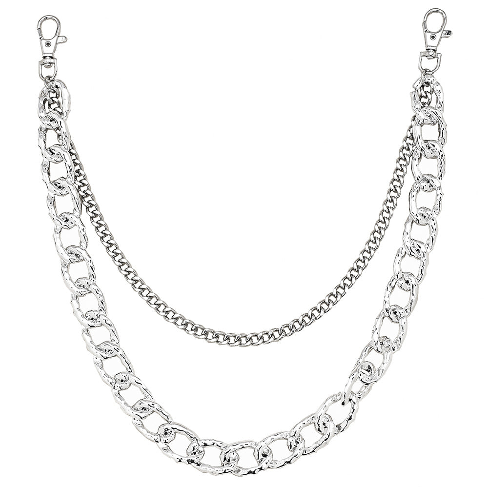 Silver Multi-layer Hollow Pants Chain Personality Design Thick And Thin Chain Simple Fashion With Denim Overalls