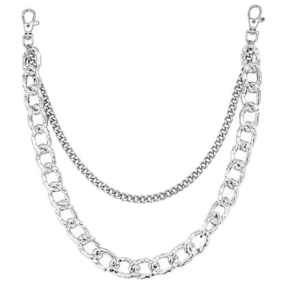 Silver Multi-layer Hollow Pants Chain Personality Design Thick And Thin Chain Simple Fashion With Denim Overalls