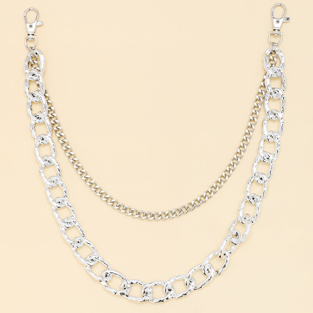 Silver Multi-layer Hollow Pants Chain Personality Design Thick And Thin Chain Simple Fashion With Denim Overalls