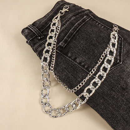 Silver Multi-layer Hollow Pants Chain Personality Design Thick And Thin Chain Simple Fashion With Denim Overalls