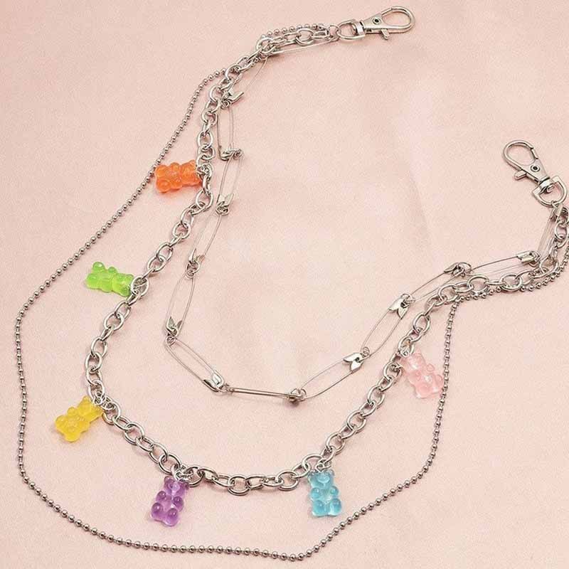 Ins Sweet Colorful Candy-colored Bear Tassel Pants Chain
