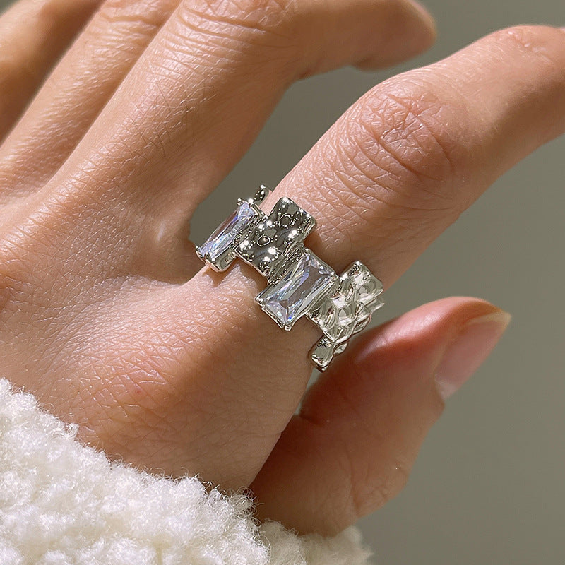 Cross Zircon Ring Ins Women's Special Interest Design Open Gemstone Ring
