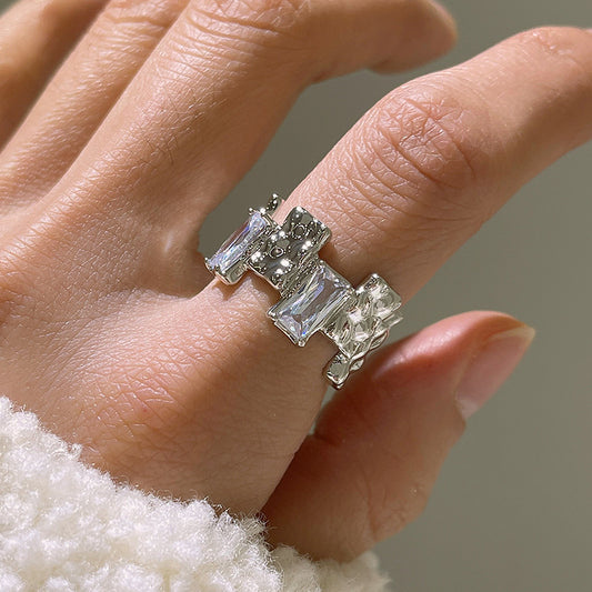 Cross Zircon Ring Ins Women's Special Interest Design Open Gemstone Ring