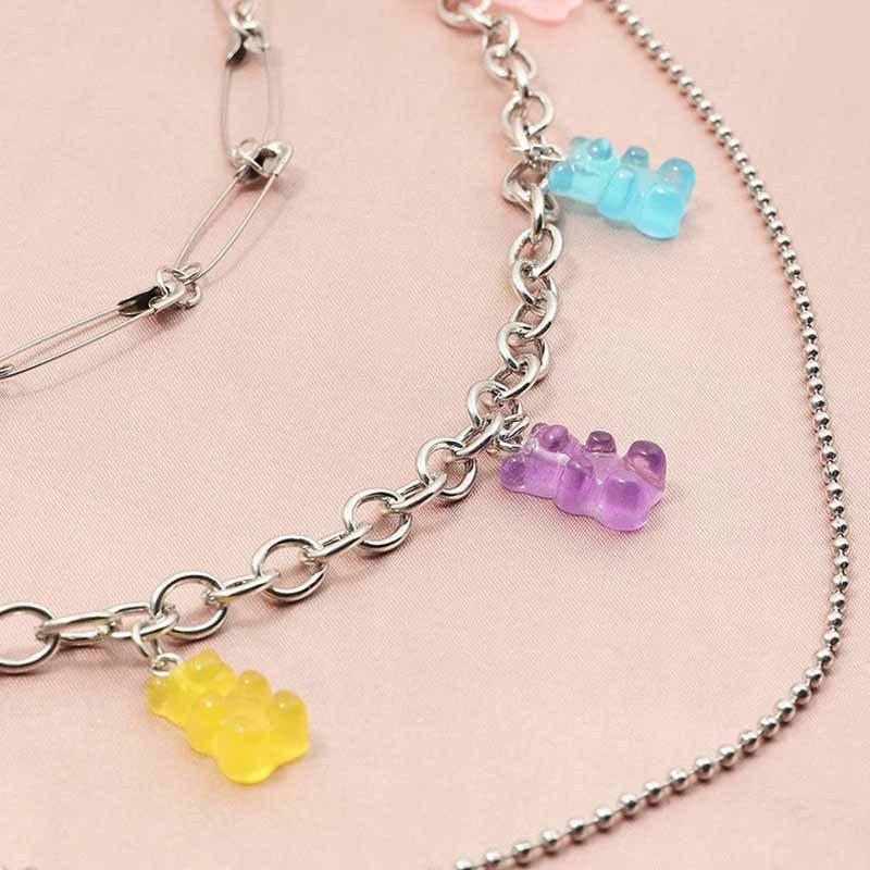 Ins Sweet Colorful Candy-colored Bear Tassel Pants Chain