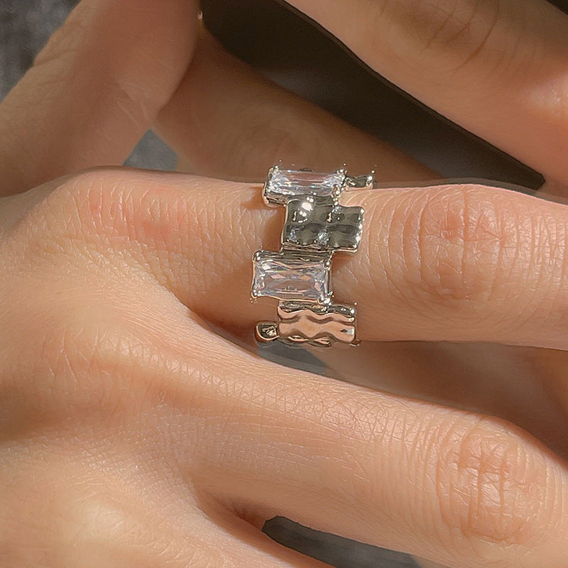 Cross Zircon Ring Ins Women's Special Interest Design Open Gemstone Ring