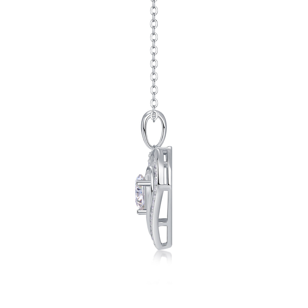 Heart To Heart Luxury Fashion Diamond Pendant Necklace Set With Mosan Diamond Silver Ornaments