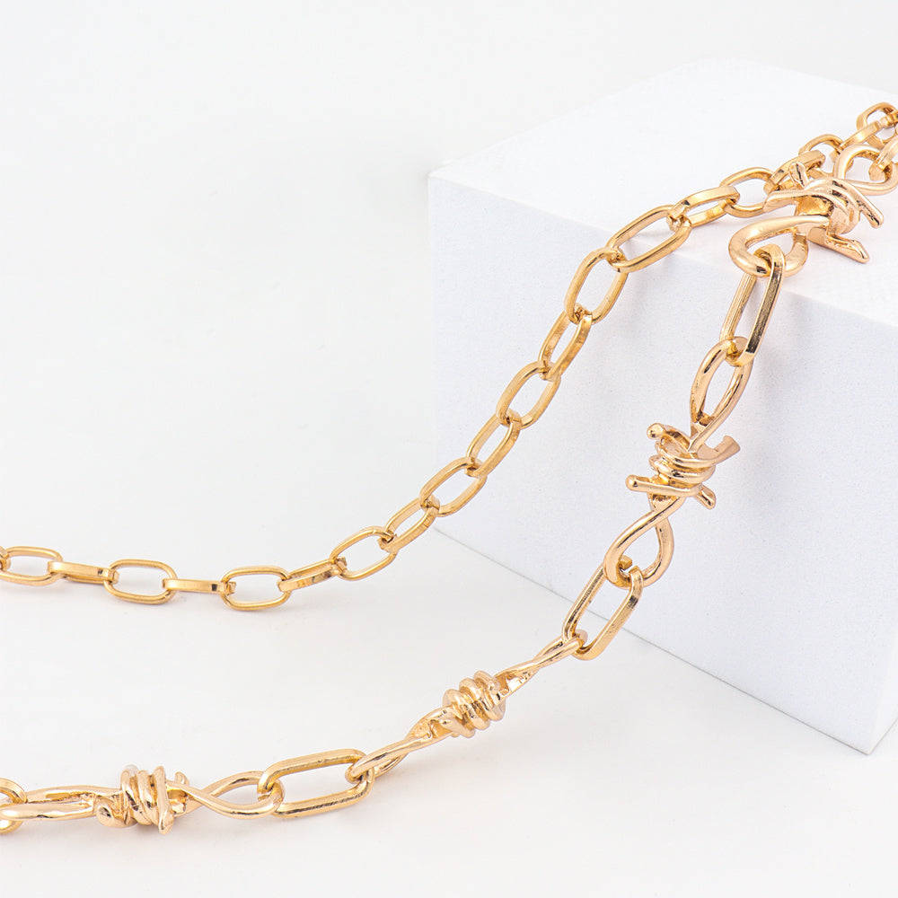 Gold Double Briar Barb Personality Pants Chain Fashion Metal Two Layer Chain Hip Hop Punk Jeans Hip Hop Club Accessories