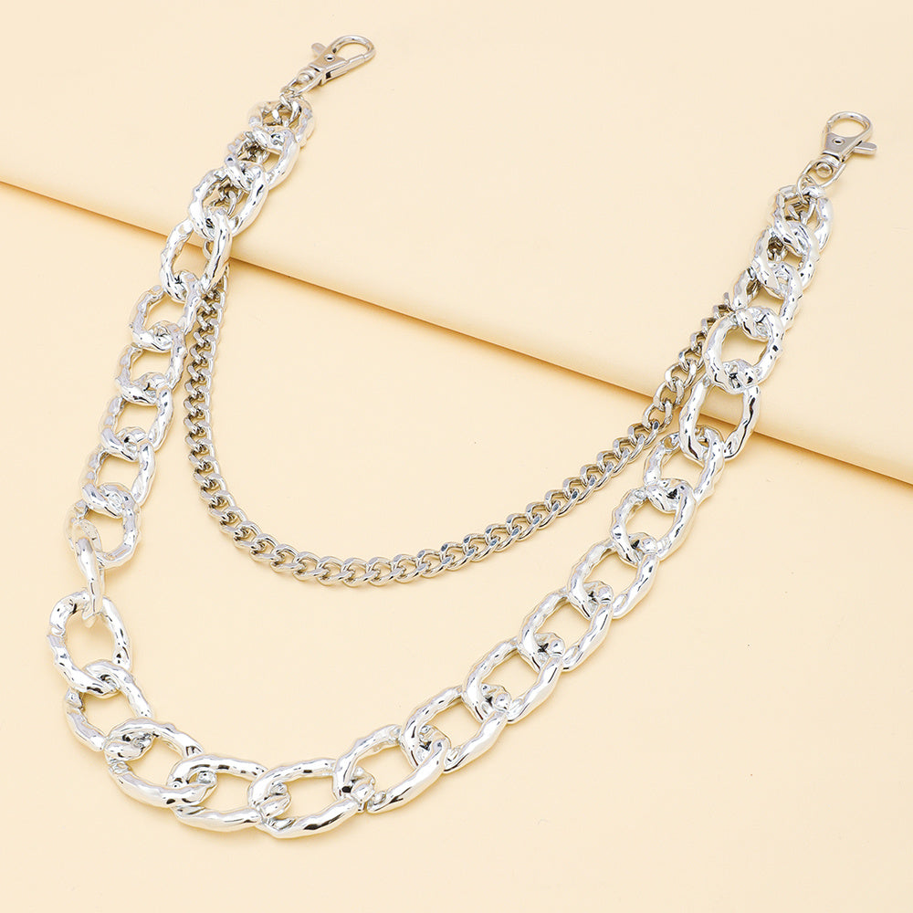 Silver Multi-layer Hollow Pants Chain Personality Design Thick And Thin Chain Simple Fashion With Denim Overalls